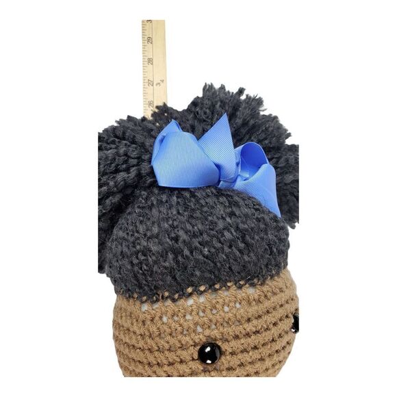 Black African American Handmade Crochet Doll Yellow Dress Bow Long Floppy 26" - Picture 8 of 9